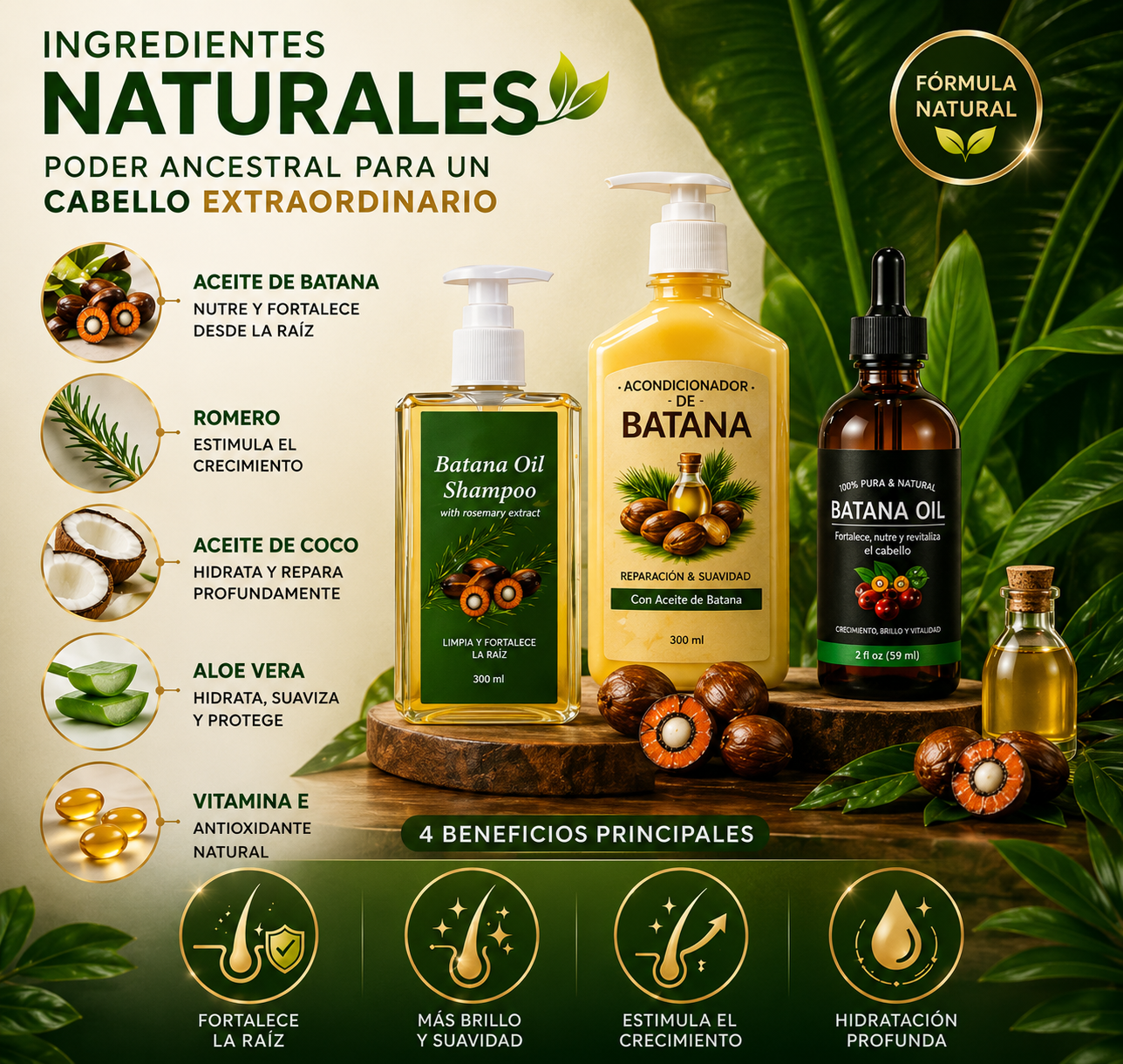 Combo shampoo + aceite + acondicionador