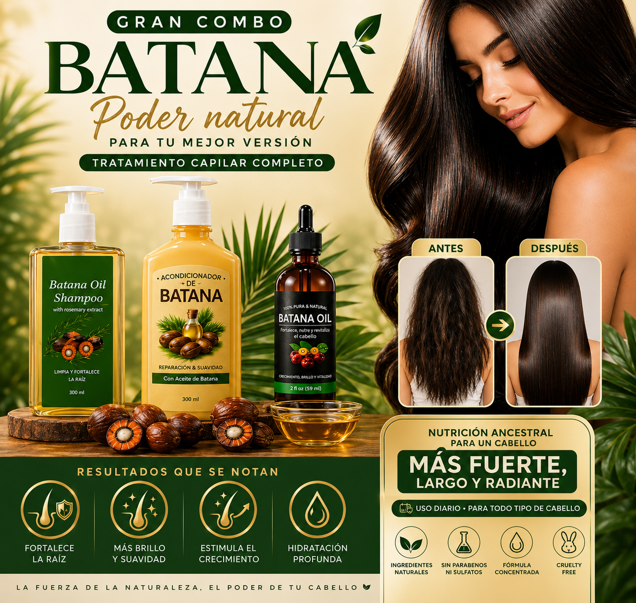 Combo shampoo + aceite + acondicionador