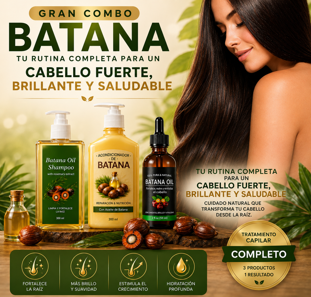 Combo shampoo + aceite + acondicionador