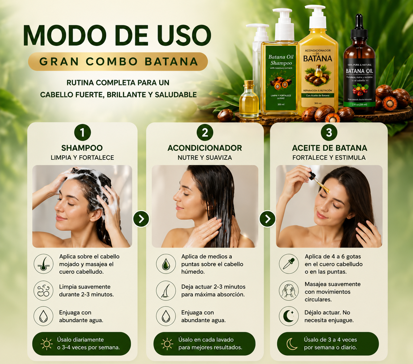 Combo shampoo + aceite + acondicionador